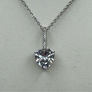 Silver Plated Heart Pendant Necklace CZ Crystal Adjustable Chain